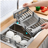 1PC Retractable Drain Basket with Adjustable Armrest Stainless Steel Drying Dish Rack Kitchen Sink Storage basket drain rack