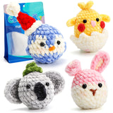 DIY Cute Animals Crochet Kit With Knitting Yarn Needles Plush Doll Easy(Birdie, Rabbit, Koala, Chick)