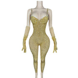Sexy suspender, individual gloves, personalized design, full diamond, super flash stage runway jumpsuit, dropshipping