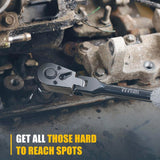 Flex 1/4" 3/8" 1/2" Drive Swivel Head Ratchet with Extension 72 Teeth 180° Adjustable 6-Piece Set
