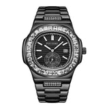 PINTIME Men's Watches Stainless Steel Strap Fashion Quartz Wristwatch Waterproof 30M Shiny Zircon Case Business Male Clock Reloj