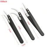 3PCS/Set Ceramic Straight Tip Electronic Soldering Tweezers Anti-Static Reverse Acid Resistant Precision Chuck Ceramic Tweezers