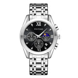 PINTIME Man Watch Waterproof 3Bar Casual Quartz Wristwatch Stainless Steel Strap Moon Phase Dial Work Chrono Function Clock Gift