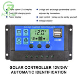 Solar Panel 10A20A30A 12V24V Auto Battery Charge Regulator PWM Controller LCD Dual USB for PV Home