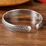 Silver S999 Braided Hemp Rope Heart Sutra Bracelet