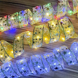 Tree Ornaments for Home 2024 DIY Bows Light String Navidad New Year 2025 Christmas Decoration LED Ribbon Fairy Lights