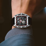 GUANQIN Steampunk Mens Watches Mechanical Automatic Watch For Men Tonneau Rectangle Skeleton Spider Stainless Steel Reloj Hombre