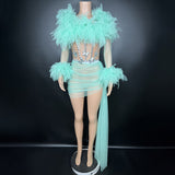 Female singer's temperament, mesh, sexy perspective set, stage performance suit, short skirt, high-end luxury new model