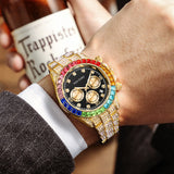 PINTIME Watch for Men Colored Diamond Watches Fashion Hip Hop Iced Out Quartz Wristwatch Waterproof Luminous Luxury Reloj Hombre
