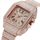 PINTIME Luxury Men's Crystal Watch Full Bling Diamond Analog Quartz Watches for Man Stainless Steel Strap Waterproof Wristwatch