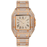 PINTIME Women Watches Iced Out Diamond Quartz Wristwatch Waterproof Square Case Luxury Dial Metal Strap Calendar Hip Hop Relogio
