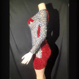 2024 New Temperament Red Fine Shining Patch Color Design Sense Wrapped Hip Short Skirt Banquet Dress