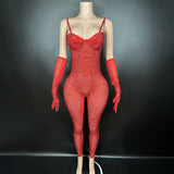 Jumpsuit coswear slim fit yoga exercise pants jumpsuit full diamond temperament tight fitting suit long sleeves