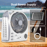 6-in-1 Portable Electric Outdoor Fan - Solar Powered, Rechargeable, with LED Light, 2 Wind Speeds and Brightness Adjustable