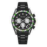 PINTIME Business Men's Watch Iced Out Diamond Stainless Steel Strap Luxury Color Quartz Wristwatch Waterproof Relogios Masculino