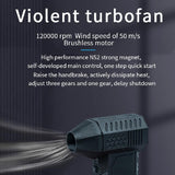 Mini Turbo Jet Fan Violent Turbofan 3+1 Speed Settings Rechargeable 120000RPM Brushless Motor 50m/s Dust Blower