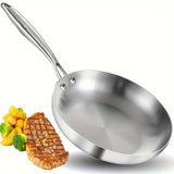 1pc, Stainlee Steel Frying Pan (20.32cm To 30.48cm), 3 Layers Food Grade Skillet, Multi-functional Egg Fry Pan, Omelet Pan, For Gas Stove Top And Induction Cooker, Kitchen Utensils, Kitchen Gadgets, Kitchen Accessories, Home Kitchen Items