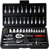 46pcs 1/4 Inch Drive Ratchet Bit Socket Wrench Set Metric nic Tool Kit Car Accessories