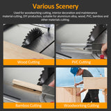 1600W Compact Tablesaw Portable 5000RPM Table Saw 40T Blade Dust Bag Adjustable Cut Depth and Angle 45° Bevel Cutting