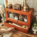 Retro Desktop Dresser Cosmetic Rack Dust-Proof Flip Antique Cabinet Tea Set Wooden Box Storage Closet