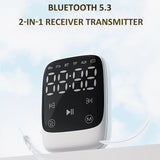 Bluetooth 5.3 Transmitter Receiver Portable Wireless Audio Adapter AUX TF MP3 Player Stereo Touch Screen Digital Clock Speaker