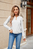 Elegant Pleated V-neck Cuff Smocking Women's Top