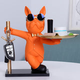 1pc French Bulldog Sculpture Dog Statue ,Decorative Figurine Storage, Metal Tray Coin Money Box/saving Pot Entrance Key Snack Holder,Home Living Room Bar Cafe Decor Ornament, Room Decor Tabletop Display Ornament
