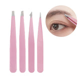 Tweezers Set 4 Pcs Stainless Steel Forceps Precision Pincette Eyelash Extension Face Blackheads Eyebrow Trimming Home