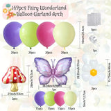 149pcs Fairy Balloon Wreath Arch Set, Bow, Mushroom Balloon, Fairyland Shower Supplies, Princess Themed Party Decoration