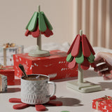 3pcs Tree Design Stand Wooden Trivets Decorative Anti Scald Heat Resistant Table Mat Coaster Wood Placemats Pot for Christmas