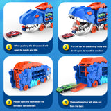 Toy Set Cool Swallowing Transforming Dinosaur Track with 4 Alloy Car Children's Gift