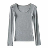 Round Neck Stretch Slim Fit Long-sleeved T-shirt Women