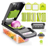 1Pc Green Black 12 in 1 Multifunctional Vegetable Cutter Shredders Slicer With Basket Fruit Potato Chopper Carrot Grater