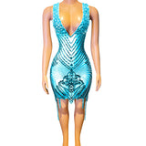 2024 Summer New Fashion Deep V Sexy Sleeveless Mesh Perspective Temperament Wrapped Hip Evening Dress