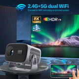 Smart Portable Small Android 11 Projector with 5G/2.4G Dual WiFi BT 1080P 8000L 4K Support USB2.0 and Hard Disk