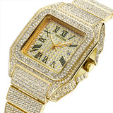 PINTIME Man Watch Luxury Full Diamonds Quartz Wristwatches Waterproof Gold Leisure Business Ice Out Square Watches Montre Homme