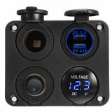 USB Charger & 2.1A Green Voltmeter Power Outlet ON-OFF Switch Four Functions Panel for Car Boat Marine RV Truck Vehicles
