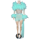 Female singer's temperament, mesh, sexy perspective set, stage performance suit, short skirt, high-end luxury new model