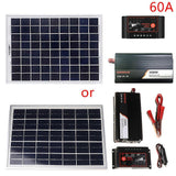 18V 20W Solar Panel Power System + 12V / 24V Digital Controller + 1000W Inverter Kit for Outdoor Home