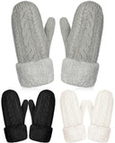 Women Winter Mittens Warm Fleece Lining Crochet Cable Knit Black White Grey