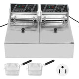 Electric Deep Fryer Double Cylinder Double Basket Stainless Steel Countertop Fryer Adjustable Temperature US Plug 110V 2500+2500W