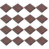 16Pcs Interlocking Patio Deck Tiles Indoor Outdoor Floor Waterproof Individual Wood Slats M Type Ironing Grain