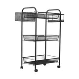 Metal Shelves Portable 3 Layers Black Pantry Organizer Bottom Pulley Storage Equipment for Bedroom Kitchen