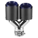 Universal Exhaust Tip Matte Carbon Fiber Tail Throat Y shaped 3.5in Dual Outlet 2.5in Inlet