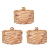 3X Handwoven Rattan Storage Box with Lid Wicker Tea Food Container Picnic Bread Fruit Cake Basket Ki