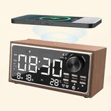Vintage Dual Alarm Clock Radio With Wireless Charging Fm Radio Led Display Dimmer Control For Bed
