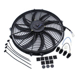 16 Inch Slim Fan Push Pull Electric Radiator Cooling Fan 12V Mount Kit Black Universal(16'')