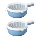 2 Pcs double Layers Portable Rice Washing Filter Basket Fruit Vegetable Drying Basket Wash Colanders Kitchen Utensils with Handle(Blue)