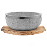 1 Set Stone Bowl No Coating Stone Bowl Korean Cuisine Stone Pot With Wood Base (800ml)