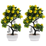2pcs Artificial Lemon Tree Potted Faux Fruit Lemon Tree Bonsai Desk Decoration